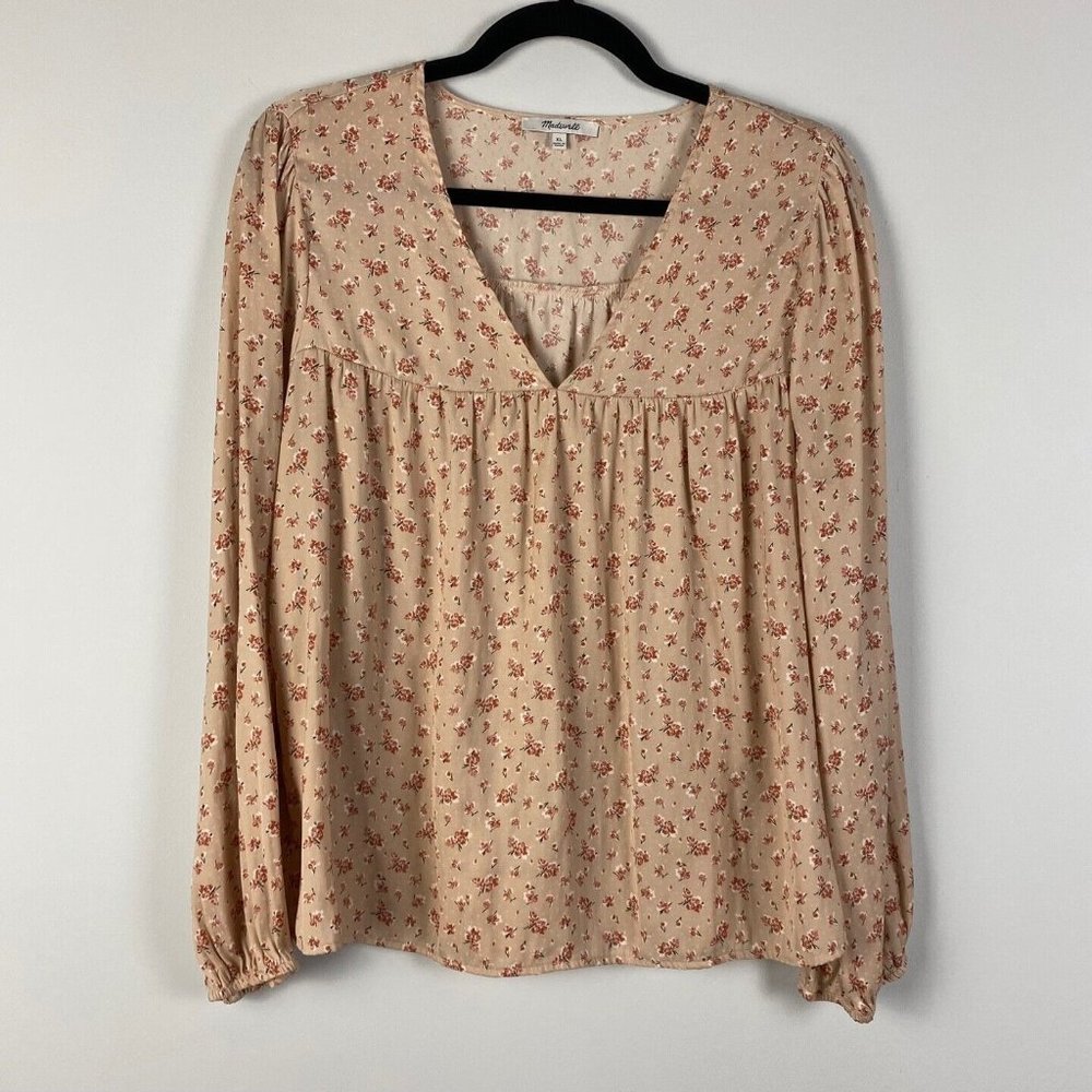 Madewell Long sleeve Floral V-neck Blouse Blush Pink Size XL